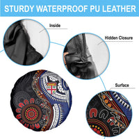 Fiji and Australia Together Spare Tire Cover Kangaroo Aboriginal with Tribal Tapa Hibiscus Half Style - Polynesian Pride