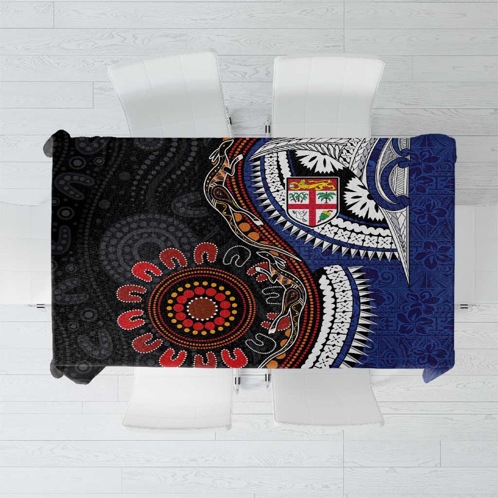 Fiji and Australia Together Tablecloth Kangaroo Aboriginal with Tribal Tapa Hibiscus Half Style - Polynesian Pride