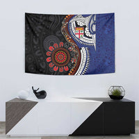 Fiji and Australia Together Tapestry Kangaroo Aboriginal with Tribal Tapa Hibiscus Half Style - Polynesian Pride