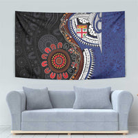 Fiji and Australia Together Tapestry Kangaroo Aboriginal with Tribal Tapa Hibiscus Half Style - Polynesian Pride