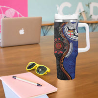 Fiji and Australia Together Tumbler With Handle Kangaroo Aboriginal with Tribal Tapa Hibiscus Half Style - Polynesian Pride