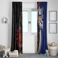 Fiji and Australia Together Window Curtain Kangaroo Aboriginal with Tribal Tapa Hibiscus Half Style - Polynesian Pride