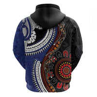 Fiji and Australia Together Zip Hoodie Kangaroo Aboriginal with Tribal Tapa Hibiscus Half Style - Polynesian Pride