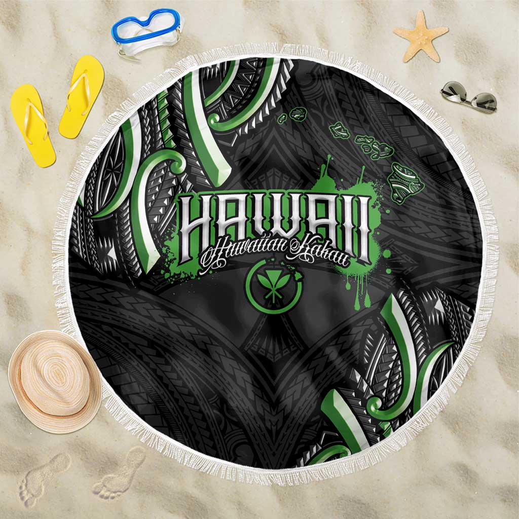 Traditional Art Hawaiian Kakau Tattoos Beach Blanket Green Color LT03 One Size 150cm Green - Polynesian Pride