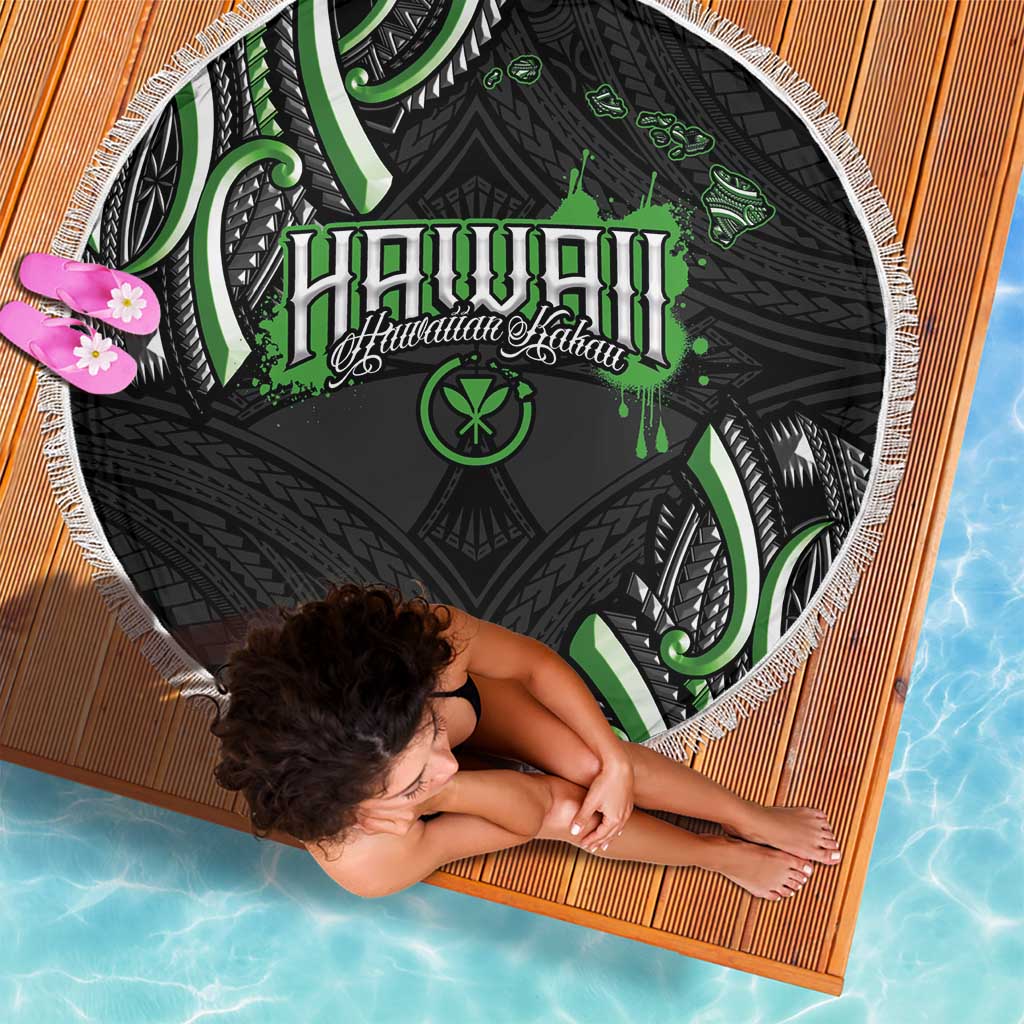 Traditional Art Hawaiian Kakau Tattoos Beach Blanket Green Color LT03 - Polynesian Pride