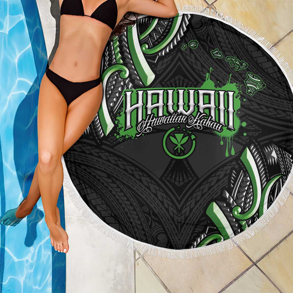 Traditional Art Hawaiian Kakau Tattoos Beach Blanket Green Color LT03 - Polynesian Pride