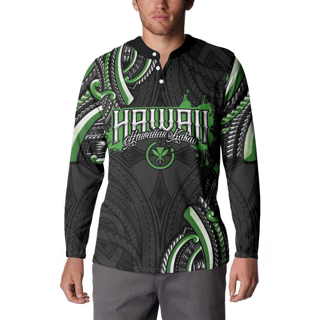 Traditional Art Hawaiian Kakau Tattoos Button Sweatshirt Green Color LT03 - Polynesian Pride