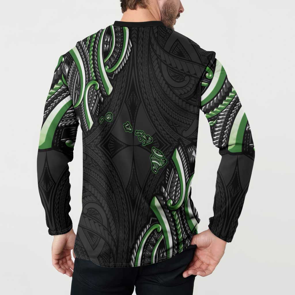 Traditional Art Hawaiian Kakau Tattoos Button Sweatshirt Green Color LT03 - Polynesian Pride