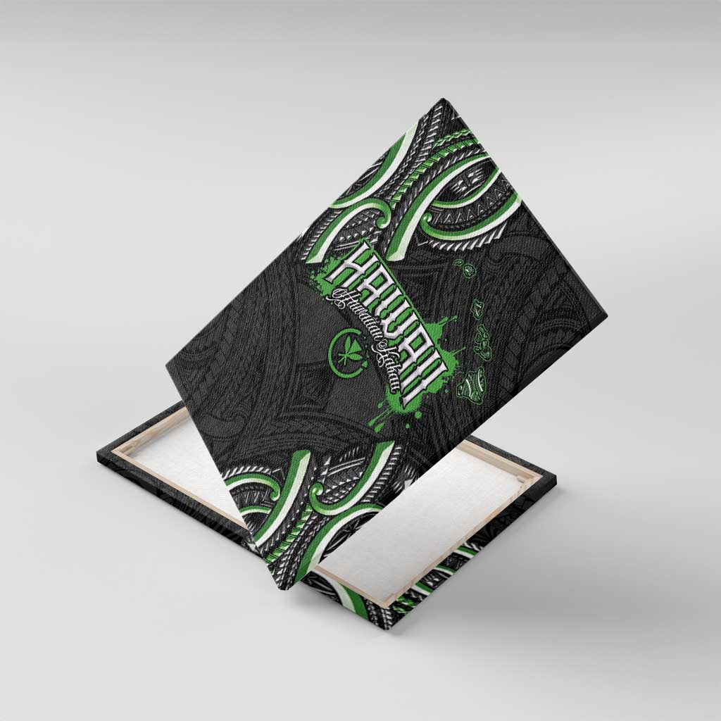 Traditional Art Hawaiian Kakau Tattoos Canvas Wall Art Green Color LT03 With Frame Green - Polynesian Pride