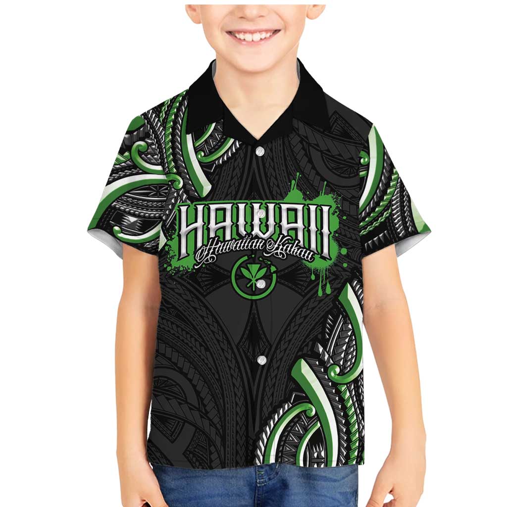 Traditional Art Hawaiian Kakau Tattoos Family Matching Mermaid Dress and Hawaiian Shirt Green Color - Polynesian Pride