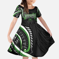 Traditional Art Hawaiian Kakau Tattoos Family Matching Off The Shoulder Long Sleeve Dress and Hawaiian Shirt Green Color - Polynesian Pride