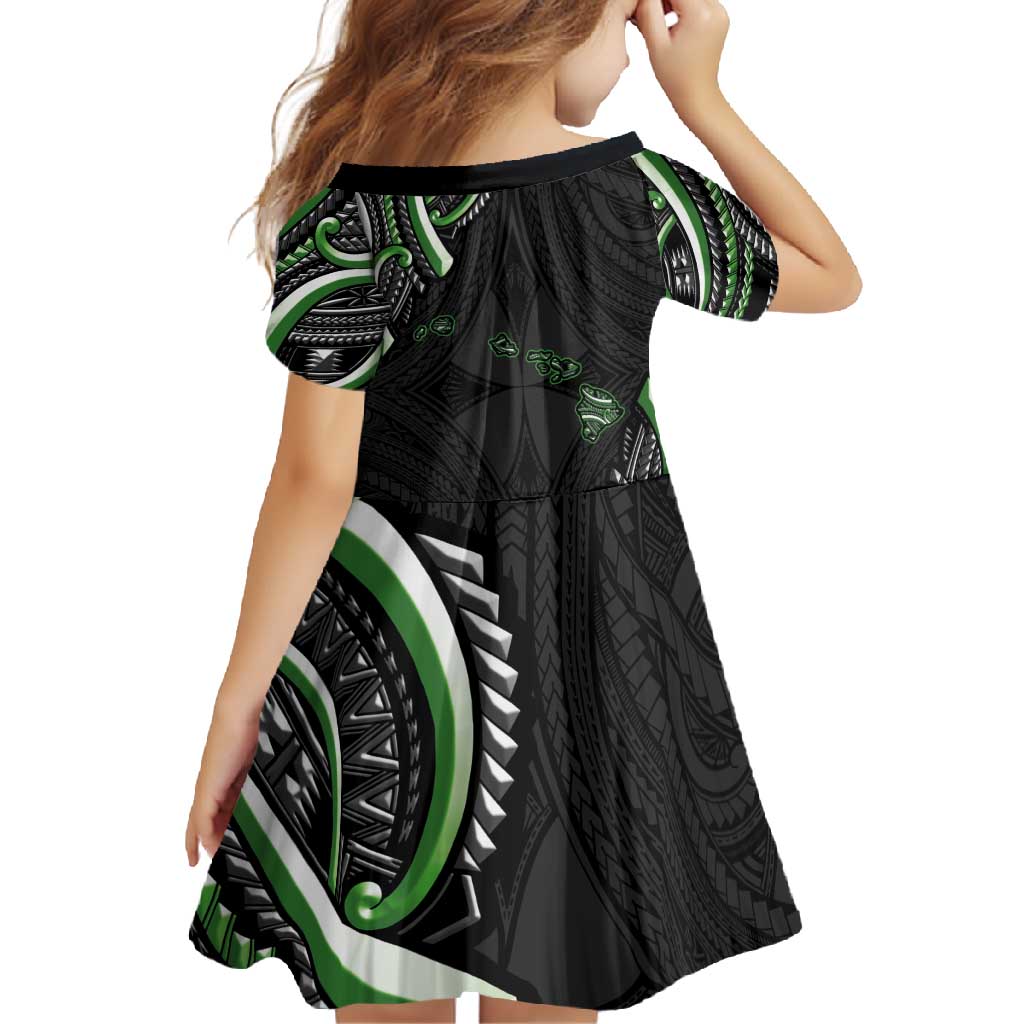 Traditional Art Hawaiian Kakau Tattoos Family Matching Off Shoulder Maxi Dress and Hawaiian Shirt Green Color - Polynesian Pride