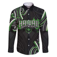 Traditional Art Hawaiian Kakau Tattoos Family Matching Off Shoulder Maxi Dress and Hawaiian Shirt Green Color - Polynesian Pride