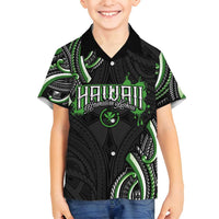 Traditional Art Hawaiian Kakau Tattoos Family Matching Off Shoulder Short Dress and Hawaiian Shirt Green Color - Polynesian Pride