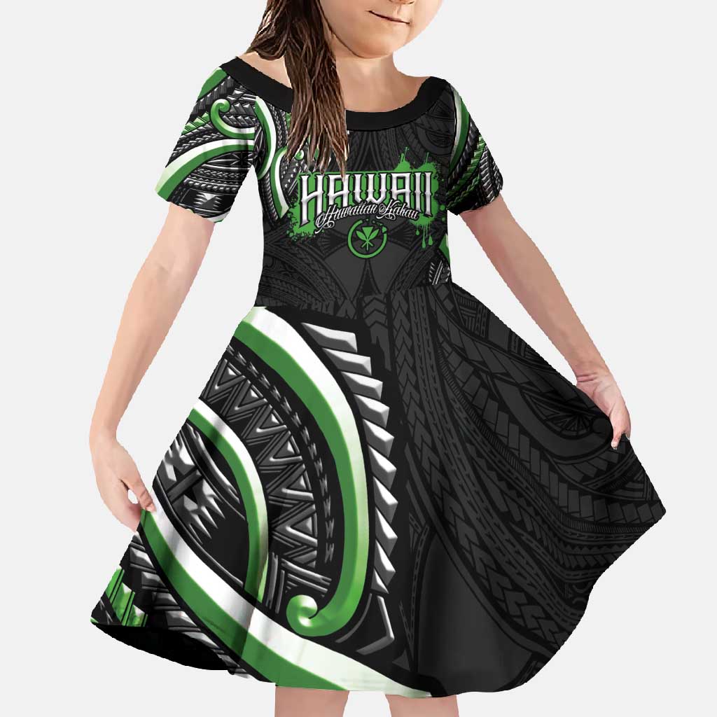 Traditional Art Hawaiian Kakau Tattoos Family Matching Summer Maxi Dress and Hawaiian Shirt Green Color - Polynesian Pride