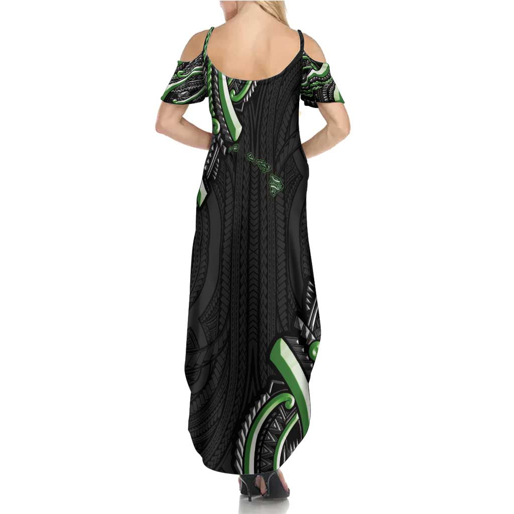 Traditional Art Hawaiian Kakau Tattoos Family Matching Summer Maxi Dress and Hawaiian Shirt Green Color - Polynesian Pride