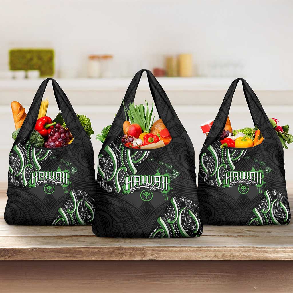 Traditional Art Hawaiian Kakau Tattoos Grocery Bag Green Color LT03 3-pack One Size Green - Polynesian Pride