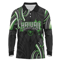 Traditional Art Hawaiian Kakau Tattoos Long Sleeve Polo Shirt Green Color - Polynesian Pride