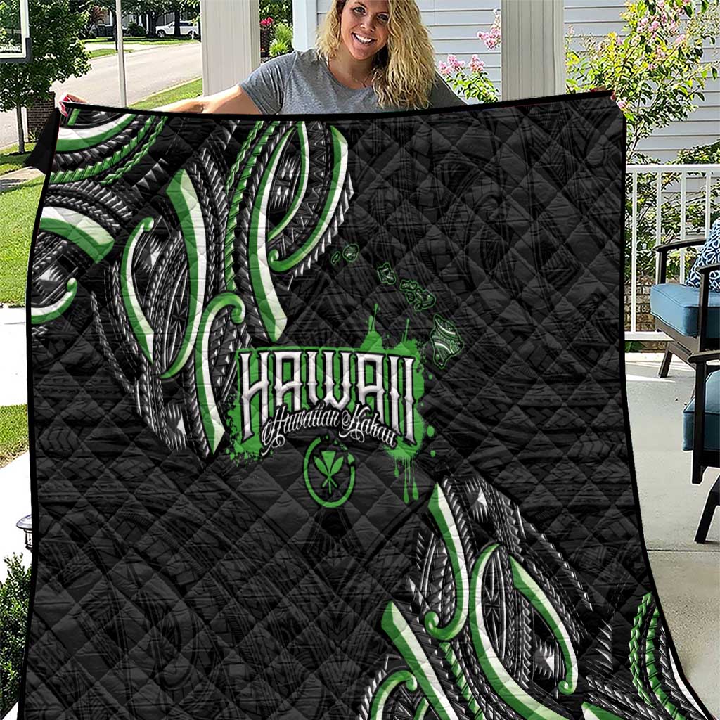 Traditional Art Hawaiian Kakau Tattoos Quilt Green Color - Polynesian Pride