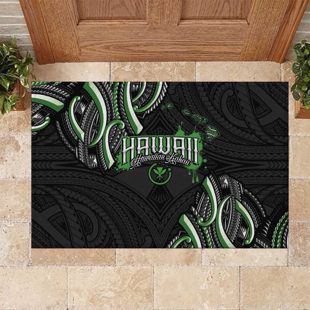 Traditional Art Hawaiian Kakau Tattoos Rubber Doormat Green Color LT03 Green - Polynesian Pride