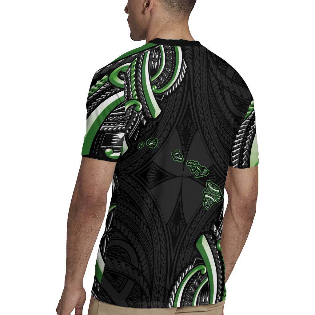 Traditional Art Hawaiian Kakau Tattoos Rugby Jersey Green Color LT03 - Polynesian Pride