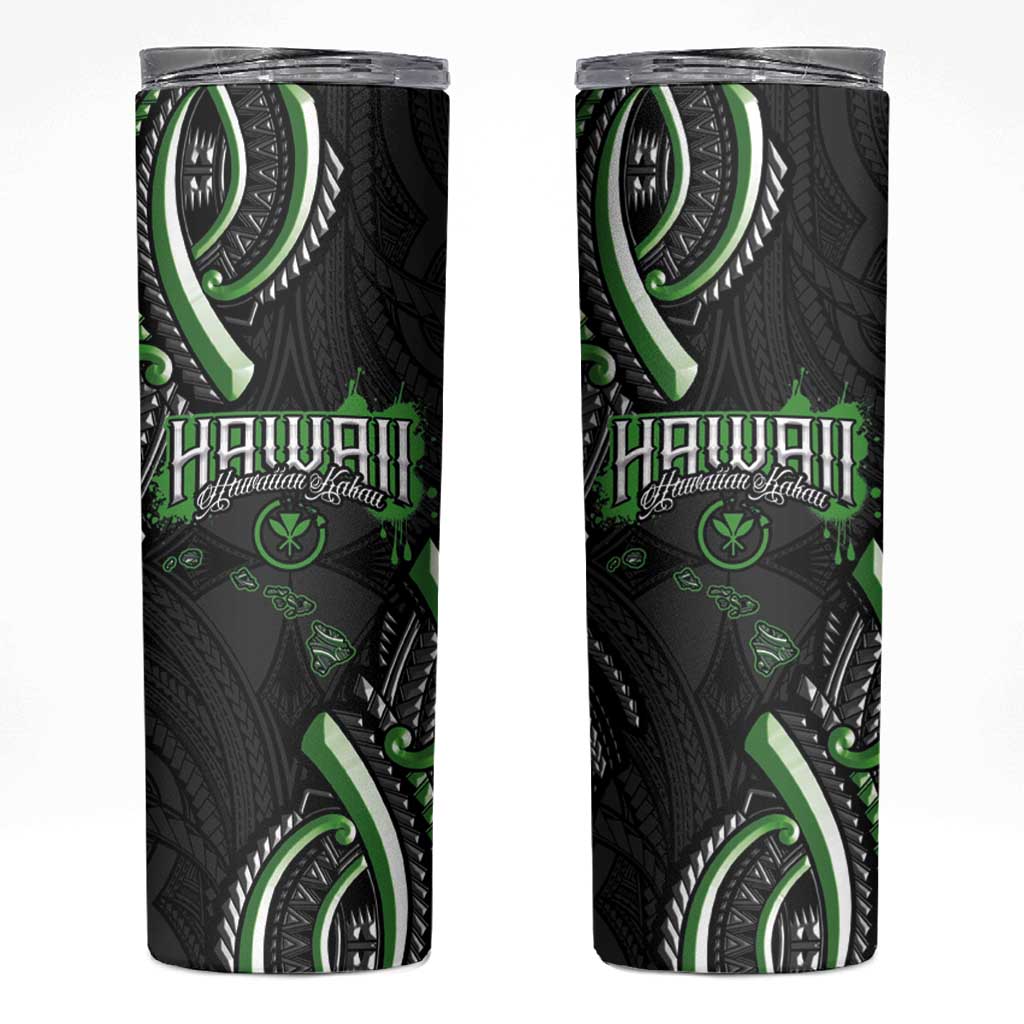 Traditional Art Hawaiian Kakau Tattoos Skinny Tumbler Green Color - Polynesian Pride
