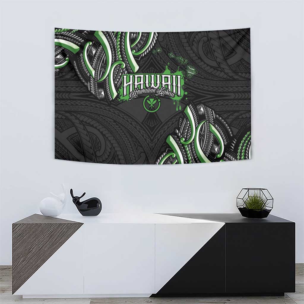 Traditional Art Hawaiian Kakau Tattoos Tapestry Green Color - Polynesian Pride