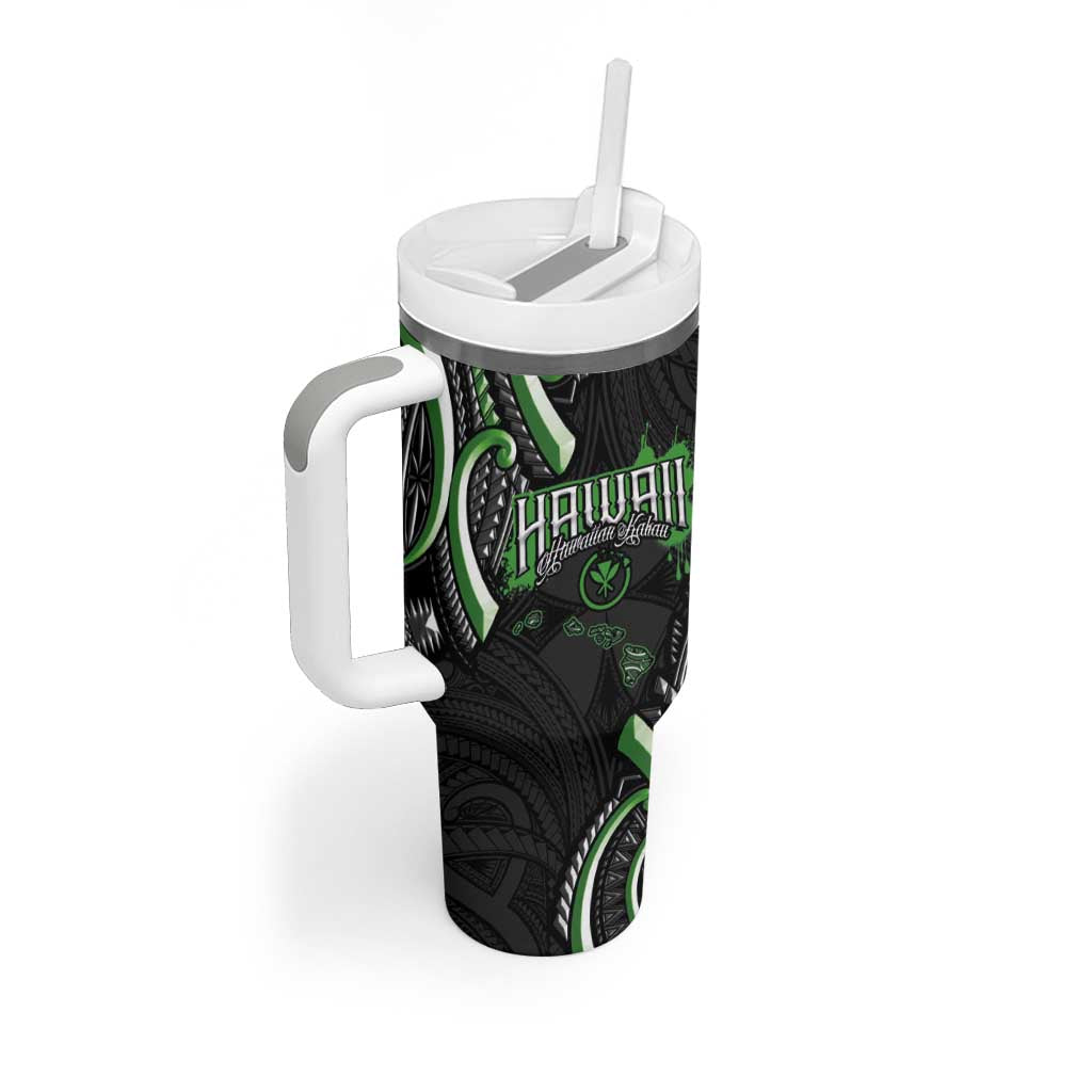 Traditional Art Hawaiian Kakau Tattoos Tumbler With Handle Green Color - Polynesian Pride