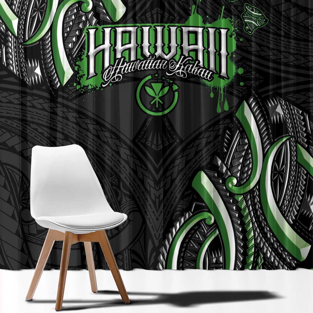 Traditional Art Hawaiian Kakau Tattoos Window Curtain Green Color - Polynesian Pride