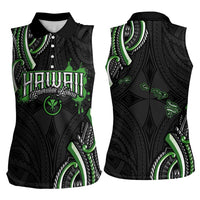 Traditional Art Hawaiian Kakau Tattoos Women Sleeveless Polo Shirt Green Color - Polynesian Pride