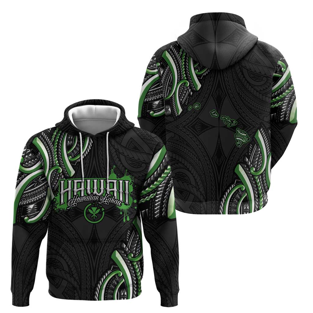 Traditional Art Hawaiian Kakau Tattoos Zip Hoodie Green Color - Polynesian Pride