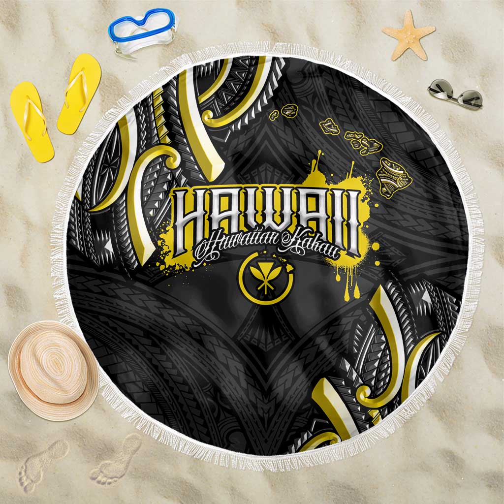 Traditional Art Hawaiian Kakau Tattoos Beach Blanket Yellow Color LT03 One Size 150cm Yellow - Polynesian Pride