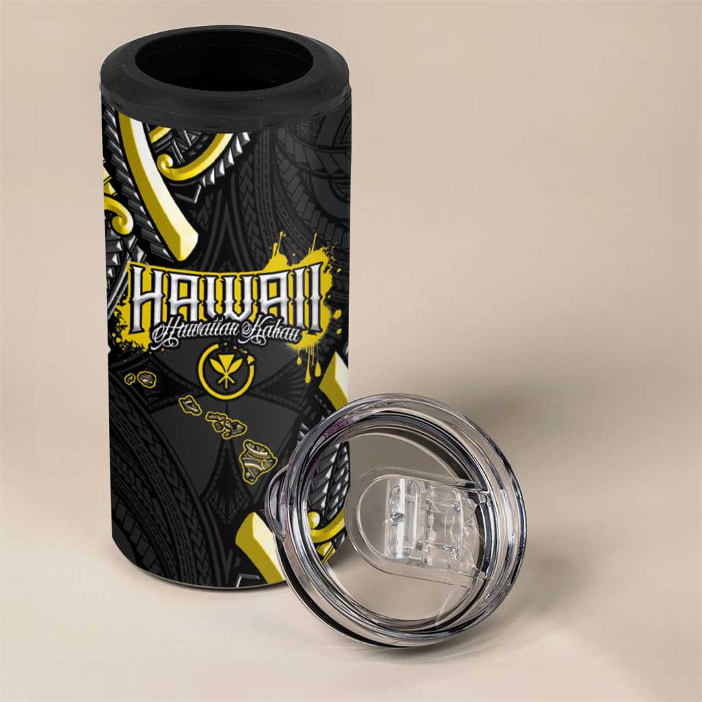 Traditional Art Hawaiian Kakau Tattoos 4 in 1 Can Cooler Tumbler Yellow Color - Polynesian Pride