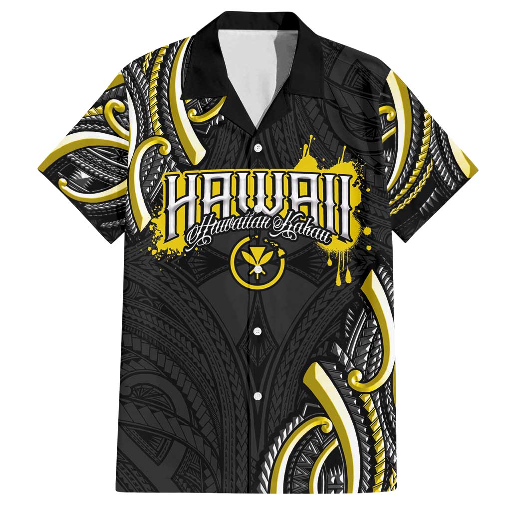 Traditional Art Hawaiian Kakau Tattoos Family Matching Long Sleeve Bodycon Dress and Hawaiian Shirt Yellow Color - Polynesian Pride