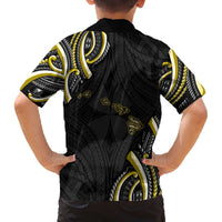 Traditional Art Hawaiian Kakau Tattoos Family Matching Off The Shoulder Long Sleeve Dress and Hawaiian Shirt Yellow Color - Polynesian Pride
