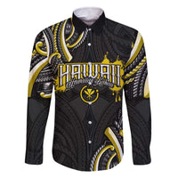 Traditional Art Hawaiian Kakau Tattoos Family Matching Off The Shoulder Long Sleeve Dress and Hawaiian Shirt Yellow Color - Polynesian Pride
