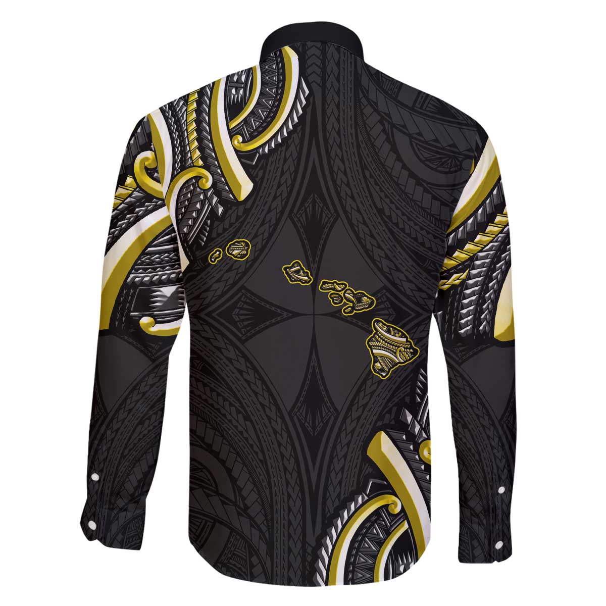 Traditional Art Hawaiian Kakau Tattoos Family Matching Off The Shoulder Long Sleeve Dress and Hawaiian Shirt Yellow Color - Polynesian Pride
