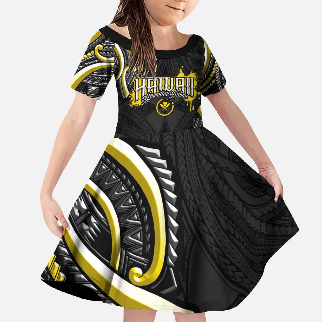 Traditional Art Hawaiian Kakau Tattoos Family Matching Off Shoulder Maxi Dress and Hawaiian Shirt Yellow Color - Polynesian Pride
