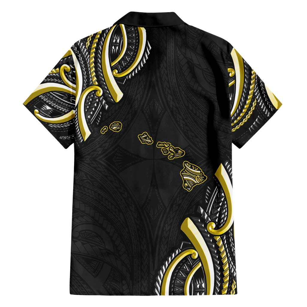 Traditional Art Hawaiian Kakau Tattoos Family Matching Off Shoulder Short Dress and Hawaiian Shirt Yellow Color - Polynesian Pride