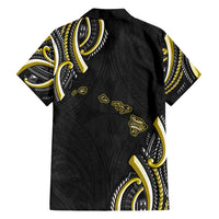 Traditional Art Hawaiian Kakau Tattoos Family Matching Off Shoulder Short Dress and Hawaiian Shirt Yellow Color - Polynesian Pride