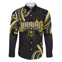 Traditional Art Hawaiian Kakau Tattoos Family Matching Off Shoulder Short Dress and Hawaiian Shirt Yellow Color - Polynesian Pride