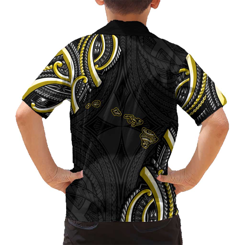 Traditional Art Hawaiian Kakau Tattoos Family Matching Short Sleeve Bodycon Dress and Hawaiian Shirt Yellow Color - Polynesian Pride