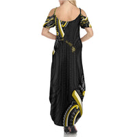 Traditional Art Hawaiian Kakau Tattoos Family Matching Summer Maxi Dress and Hawaiian Shirt Yellow Color - Polynesian Pride