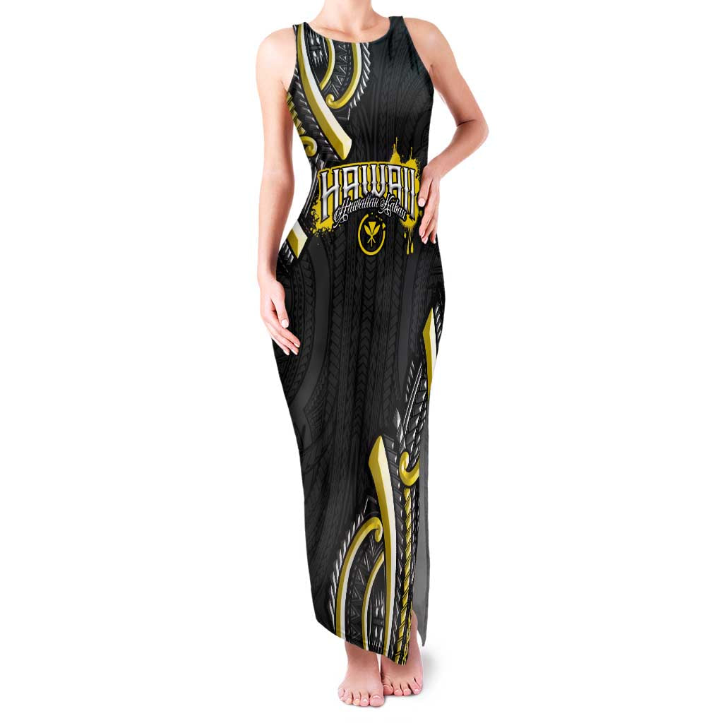 Traditional Art Hawaiian Kakau Tattoos Family Matching Tank Maxi Dress and Hawaiian Shirt Yellow Color - Polynesian Pride