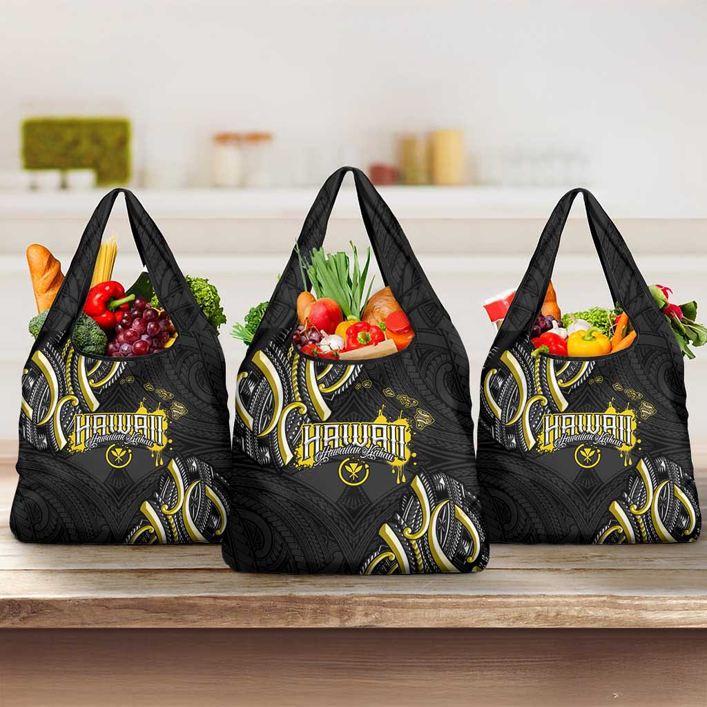 Traditional Art Hawaiian Kakau Tattoos Grocery Bag Yellow Color - Polynesian Pride
