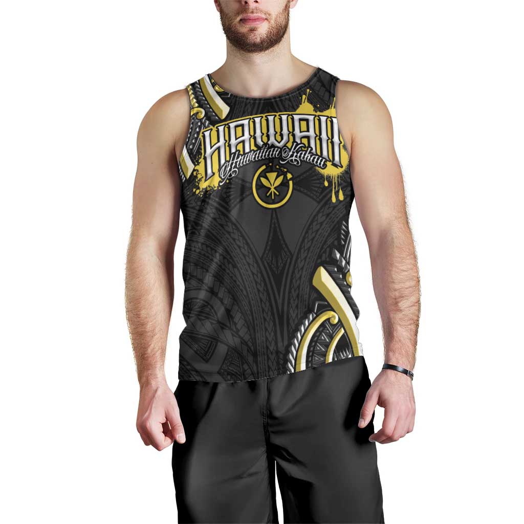 Traditional Art Hawaiian Kakau Tattoos Men Tank Top Yellow Color LT03 - Polynesian Pride