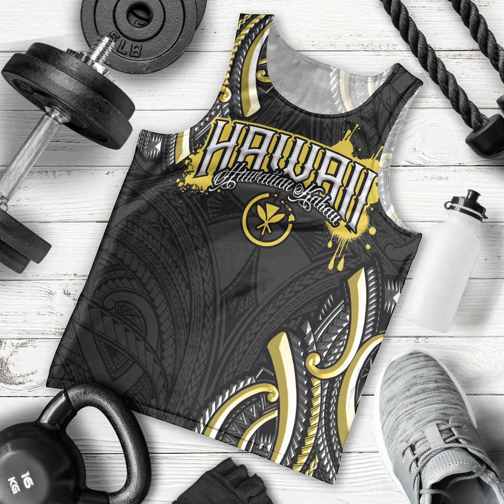 Traditional Art Hawaiian Kakau Tattoos Men Tank Top Yellow Color LT03 - Polynesian Pride