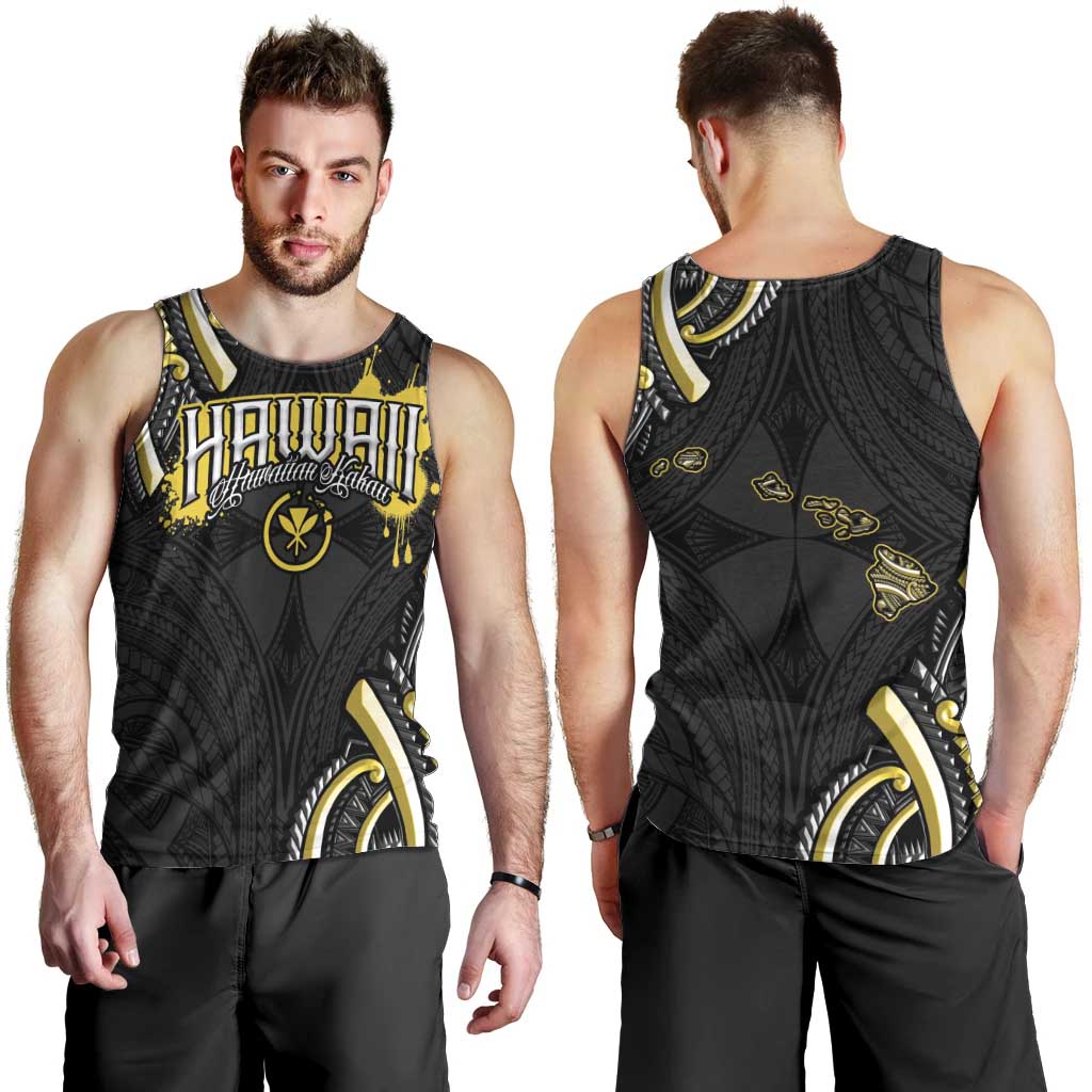 Traditional Art Hawaiian Kakau Tattoos Men Tank Top Yellow Color LT03 - Polynesian Pride
