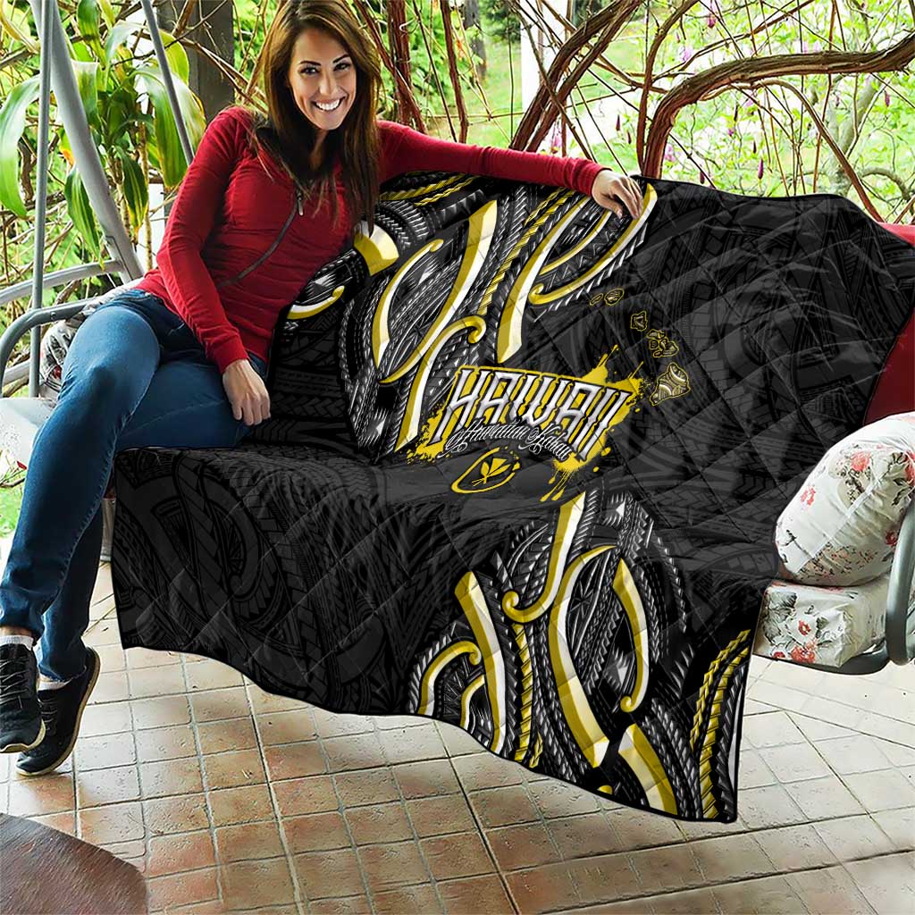Traditional Art Hawaiian Kakau Tattoos Quilt Yellow Color - Polynesian Pride