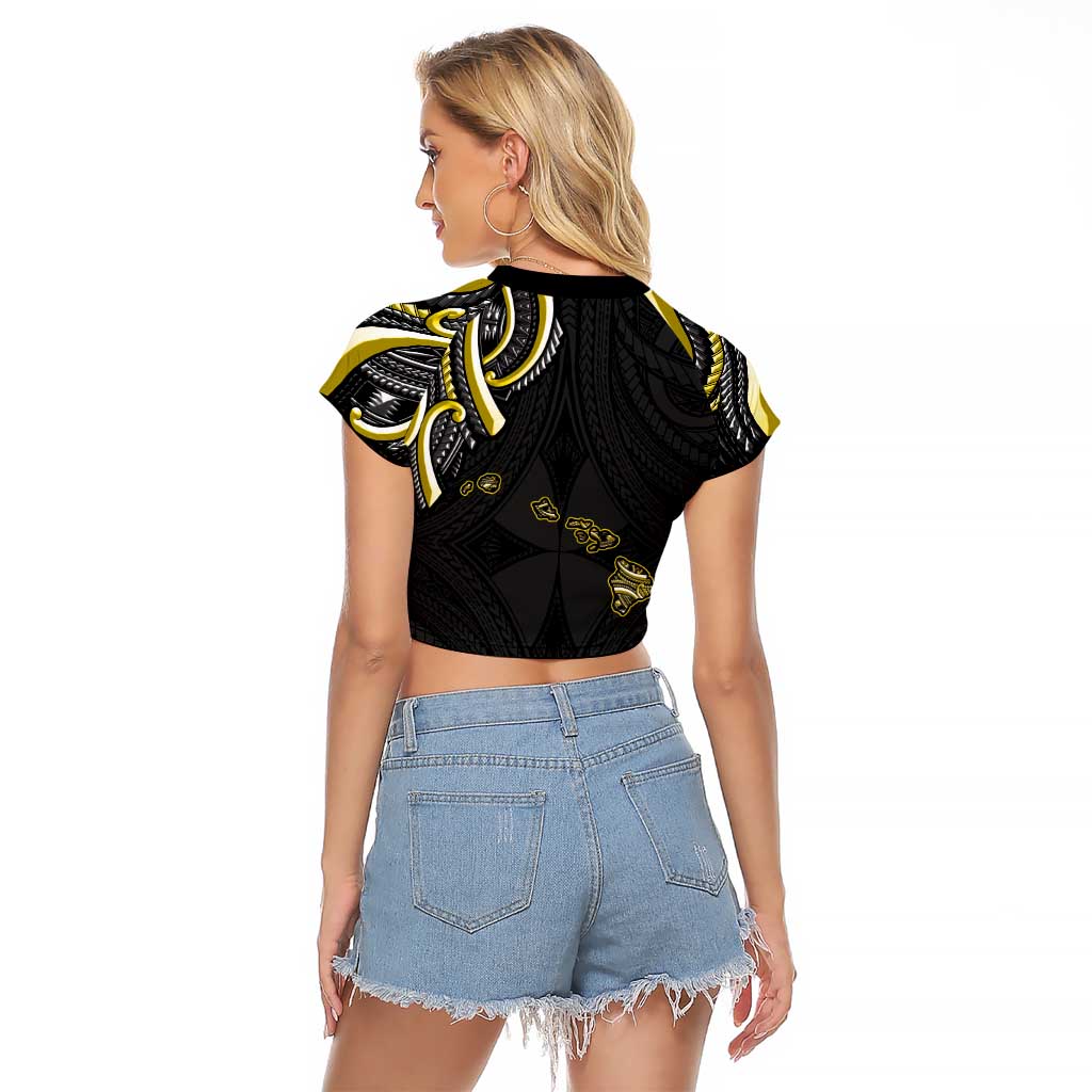 Traditional Art Hawaiian Kakau Tattoos Raglan Cropped T Shirt Yellow Color - Polynesian Pride